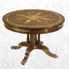 Empire Style Hand Carved Hardwood and Marquetry Inlay - 48 Inch Round Pedestal Entry Foyer | Center Table - Solid Bronze Sabot Paw Feet